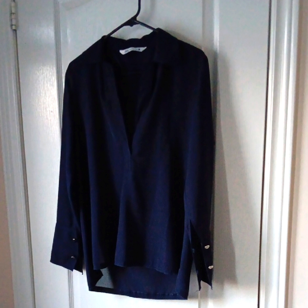 Zara Dark Blue Sheer Blouse